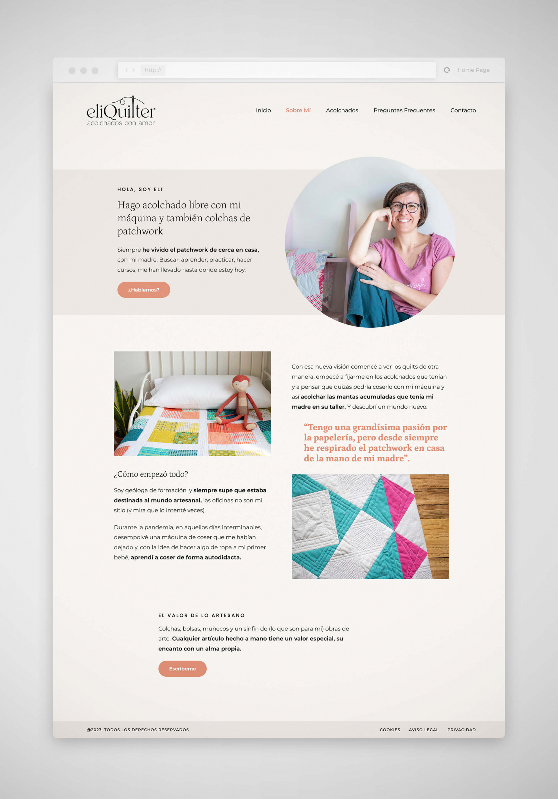 Diseño de página web, acolchados de patchwork EliQuilter