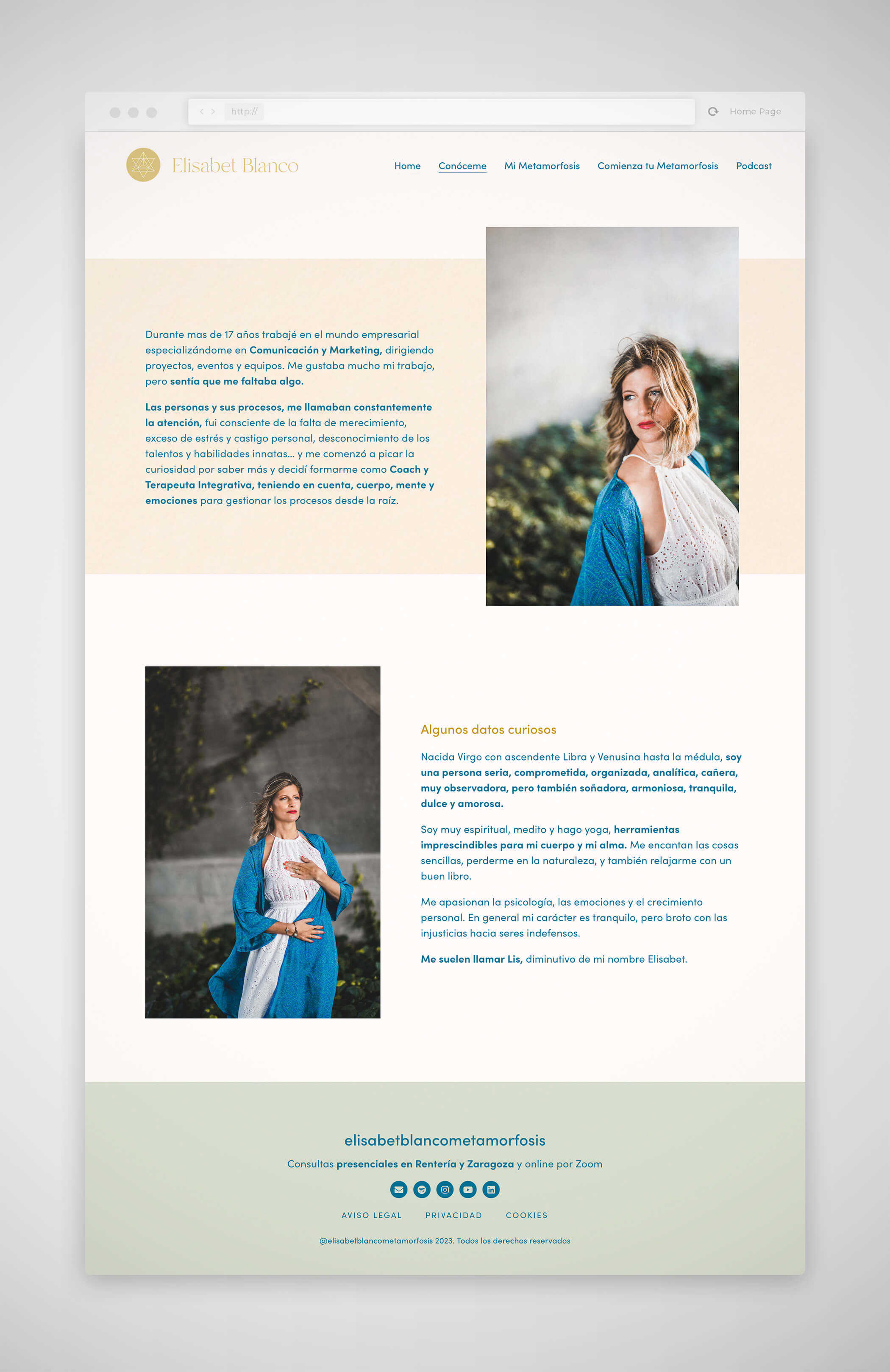 Diseño de página web Elisabet Blanco Metamorfosis
