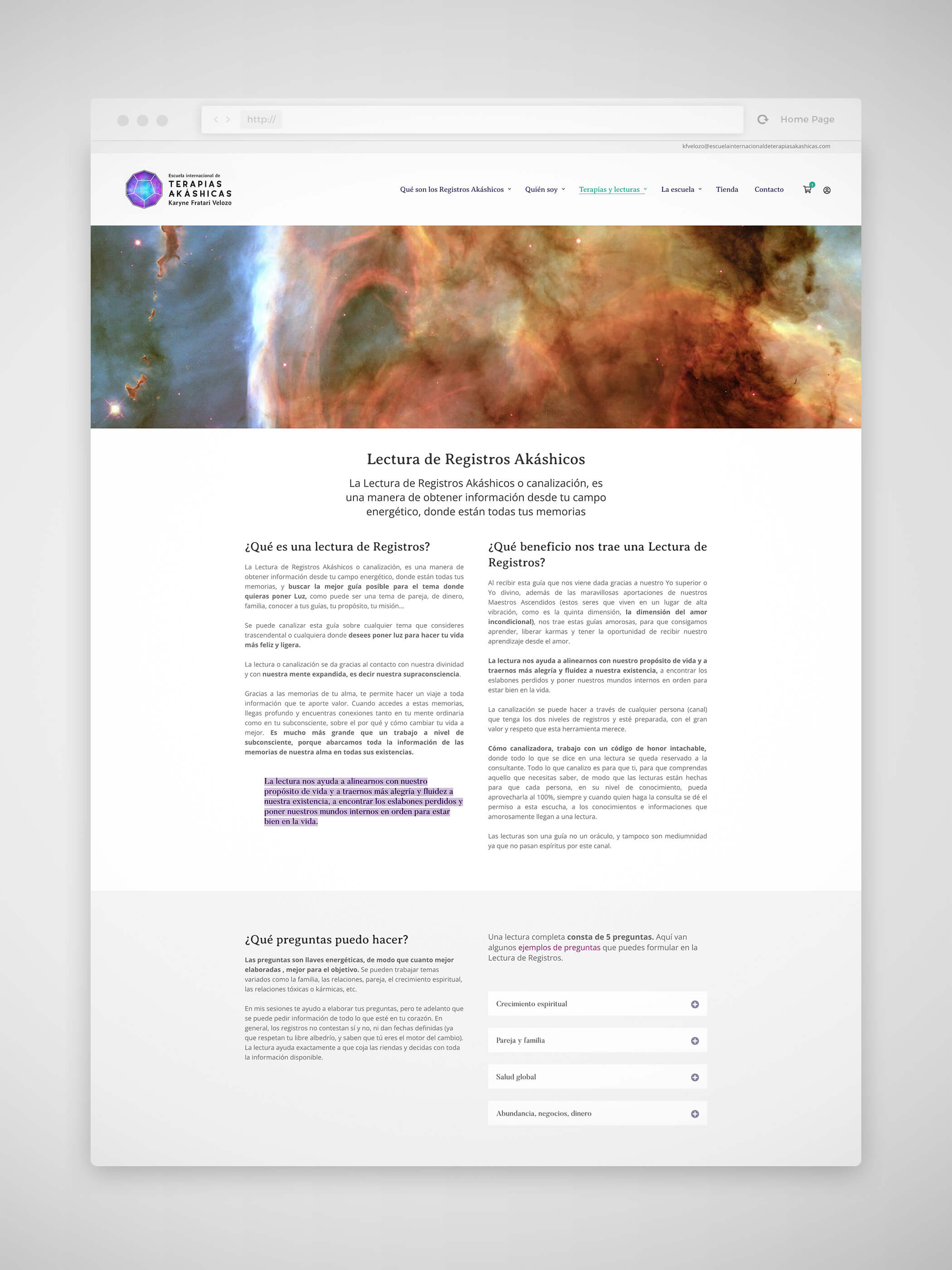web terapiasakashicas portada - Diseño páginas web Madrid, registros akashicas
